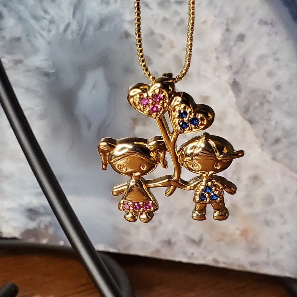 Mother's Day Necklace - Girl Pink & Boy Blue